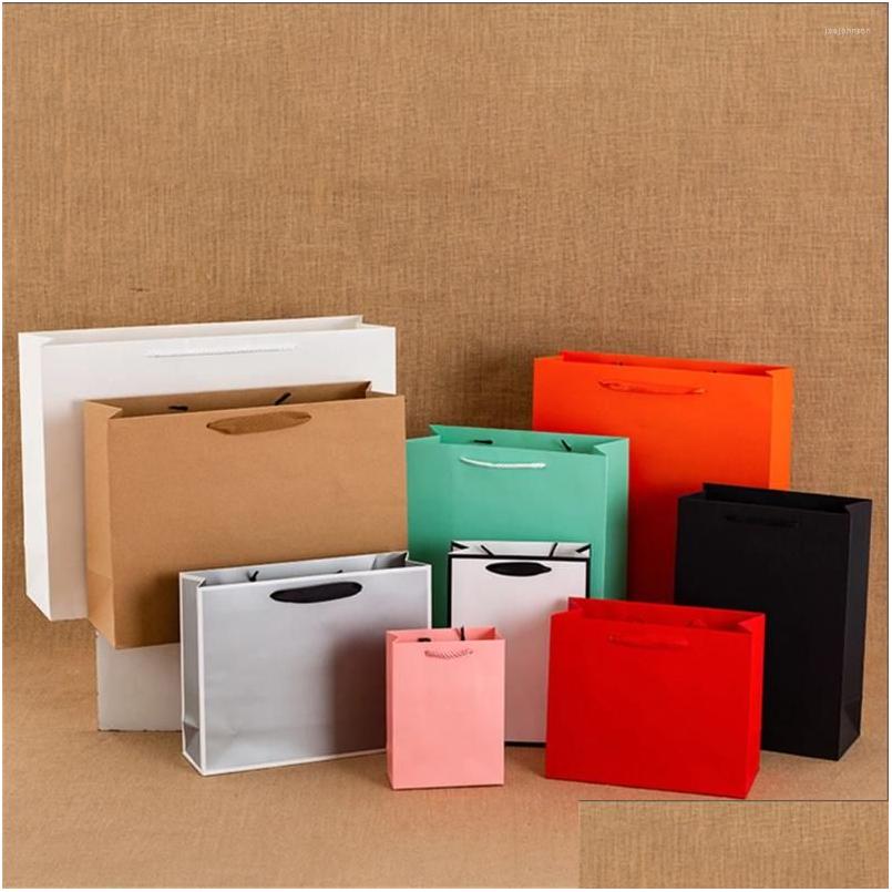 Jewelry Pouches Bags 10 Pcs Paper Gift Bag Kraft Shop With Handle For Clothes Package Wedding Birthday Party Festival Wholesale Dro Dhwvz