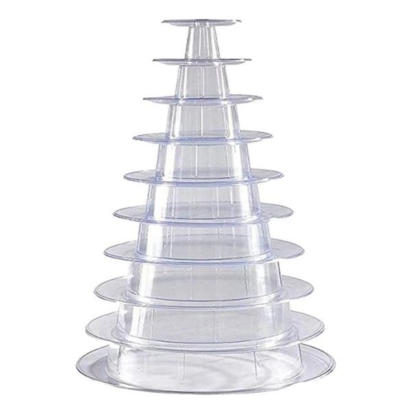 Pochettes à bijoux Sacs 10 niveaux Cupcake Holder Stand rond Macaron Tower Clear Cake Display Rack pour la fête d'anniversaire de mariage Decor315a