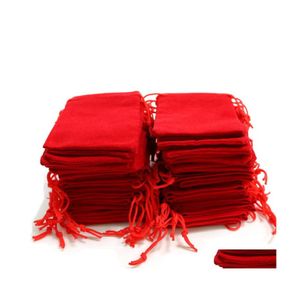 Bolsas de joyería Bolsas 100 Unids 5X7Cm Veet Dstring Bolsa Bolsa / Bolsa de Joyería Navidad / Regalo de Boda Negro Rojo Rosa Azul 4 Color Al Por Mayor 5 Dh3Ud