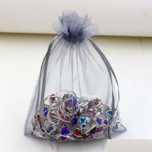 Bijoux Pochettes Sacs 100 Pcs Sier Gris Avec Dstring Organza Cadeau 7X9Cm 9X11Cm 13X18Cm Fête De Mariage Faveur De Noël Drop Delivery Pa Dhxje