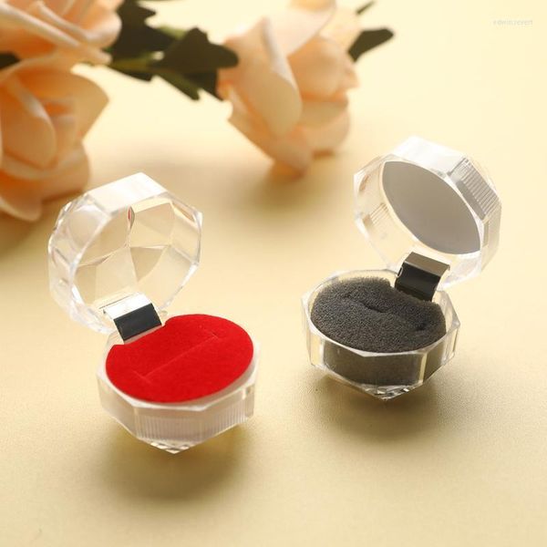 Sacs de pochettes de bijoux 20 PCS Paquet d'anneau Boîte d'oreille Boîte d'oreille en acrylique Transparent Emballage Black / White / Red 3.5 4cm Edwi22