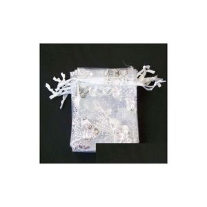 Pochettes à bijoux, sacs 20x30cm 100 pcs papillon blanc organza bijoux de mariage sac cadeau 70x90 mm sacs de fête pochettes livraison directe juif dhrrq