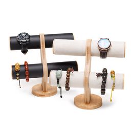Pochettes à bijoux, sacs à 2 couches en bambou, affichage de rangement de bracelets de montre, support de Bracelet, organisateur de barre en T Vintage