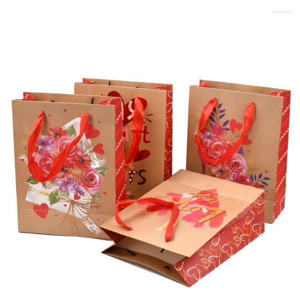 Sacs de sachets de bijoux 2set de la Saint-Valentin Papier cadeau rectangle avec des poignées pour la fête des boîtes de festival Cadeaux Festival Packaging Shopping Wy