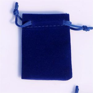 Pochettes à bijoux, sacs 3 tailles bleu foncé Veet pochette à bijoux cadeau cadeau paquet adapté pour collier bracelet boucle d'oreille sacs de Noël Drop Dhu8M