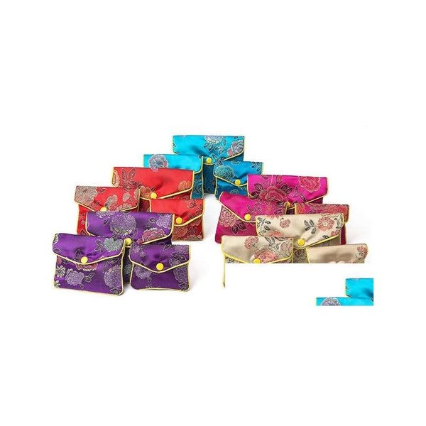 Bolsas de joyería, bolsas 30 unids 5 colores Floral Cremallera Monedero Bolsa Bolsas de regalo de moda para joyería Bolsa de seda Titular de la tarjeta de crédito chino DH4AU