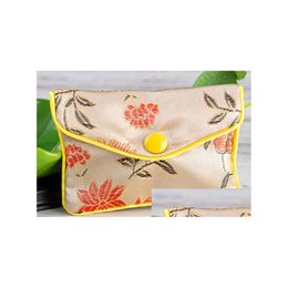 Bolsas de joyería, bolsas 30 unids Beige Floral Cremallera Monedero Bolsa Bolsas de regalo de moda para joyería Bolsa de seda Titular de la tarjeta de crédito chino Dro DHF8Z