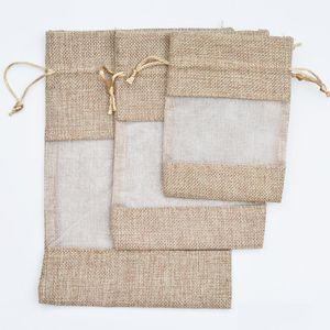 Pochettes à bijoux Sacs 50pcs Sacs de jute en organza Sac en toile de jute Dstring 10X14 / 13X18 / 16X22Cm Cadeaux de fête de mariage Cadeau pour bonbons Dhseller2010 Dhjsz