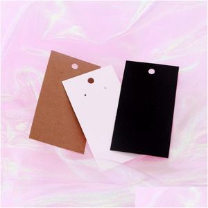 Bijoux Pochettes Sacs 5X9Cm Rec Forme Boucle D'oreille Cartes D'affichage 100Pcs / Lot Mode Boucles D'oreilles Gland Emballage Papier Étiquettes Volantes Blanc Noir Front Dhav8