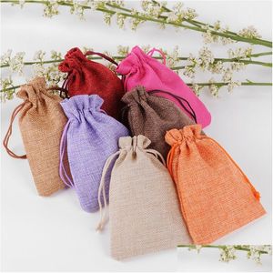 Bijoux Pochettes Sacs 7X9Cm Sac De Toile De Jute Emballage Linge Dstring Pouch Storage Drop Delivery Display Dh8Ec