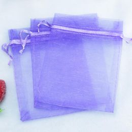 Bolsas de joyería Bolsas 9x12cm 50pcs Organza Cordón Pequeño regalo Bolsa de tela a granel con logotipo Blanco Rosa Púrpura Boda Candy BagJewelry