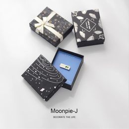 Bolsas de joyería, bolsas negras, caja de regalo personalizada para amigos, caja de papel de embalaje para alfileres, broches, insignias, paquete de contenedor, joyería rectangular