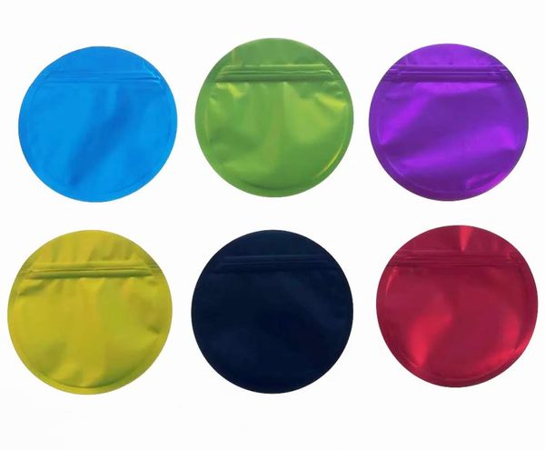 Pochettes à bijoux Sacs Blank Plain Irregar Round Shaped Plastic Packaging Die Cut With Zipper Aluminium Foil Smell Proof 3.5G Mylar Bag Otglc