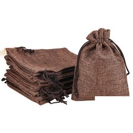 Pochettes à bijoux, sacs marron 7x9cm 9x12cm 13x18cm 10x15cm mini pochette sac de jute lin bijoux cadeau sacs à cordes pour les faveurs de mariage Drop D DH8T6