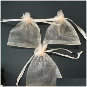 Sieradenzakjes Zakken Champagne Dstring Organza Cadeauzakjes Kruiden/Koffie Kerstmis/Bruiloft/Cadeauverpakking 7X9 9X12 10X15Cm Drop Deli Ottfl