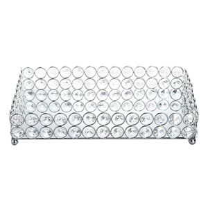 Bijoux Pochettes Sacs Cristal Rectangle Cosmétique Plateau Bijou Organisateur Miroir Commode Décorative Stockage De Soins De La Peau (Argent)