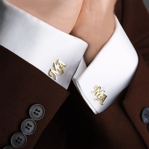 Pochettes à bijoux sacs boutons de manchette personnalisés pour hommes nom personnalisé lettre en acier inoxydable chemise bouton de manchette cadeaux Gemelos Para Hombre Camisa 231005