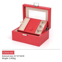 Pochettes à bijoux Sacs exquis Pando rouge boîte en cuir PU avec serrure pour bague féminine boucle d'oreille pendentif bracelet vitrine organisateurs de bijoux cas