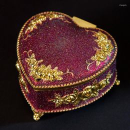 Bijoux Pochettes Sacs Coeur Forme De Stockage Cas Alliage Antirouille Vintage Design Décoration Bijou Organisateur Plateau Conteneur 8x8x4.5cm Rita22