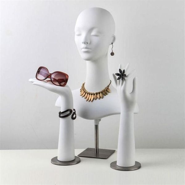 Bolsas de joyería Bolsas Maniquí femenino de alta calidad Maniquí cabeza y manos para anillo Pendientes Collar Sombrero Gafas de sol Exhibición Maniquí Tor220s