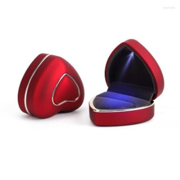 Pochettes à bijoux, sacs pochettes à bijoux 517F boîte à bagues en forme de coeur de luxe LED lumière cadeau de mariage boucle d'oreille organisateur d'affichage pour proposition DHT2H