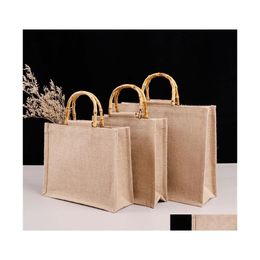 Sieraden zakjes tassen sieraden zakjes zakken draagbare jute jute shop tas handtas bamboe lus handgrepen herbruikbare tote boodschappen voor vrouwen dh12d