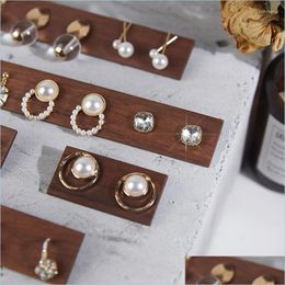 Sieraden zakjes tassen sieraden zakjes zakken doreen doos houten oorrang display stand opslag high-end zwarte walnoot vaste po props 6/12/18 dhp4k