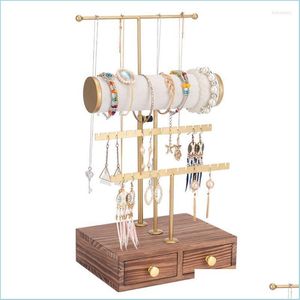 Sacchetti per gioielli Borse Sacchetti per gioielli Borse Stand a 3 livelli Visualizzazione con der in legno per orecchino Collana pendente Orologio Display Tower R Dhq3L