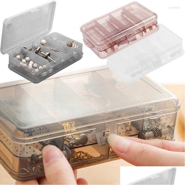 Pochettes à bijoux, sacs Pochettes à bijoux Boîte de rangement en plastique transparent Conteneur réglable à 10 compartiments pour perles Boucle d'oreille Rec Case D Dhn2W