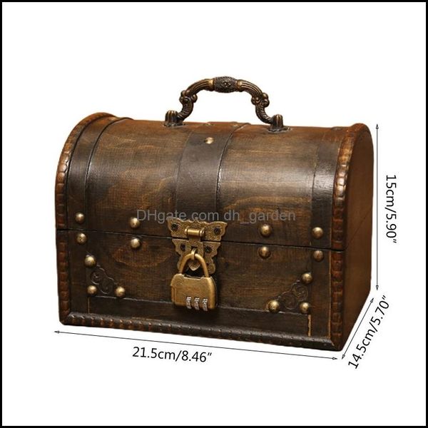 Bijoux Pochettes Sacs Bijoux Pochettes En Bois Pirate Boîte De Rangement Vintage Coffre Au Trésor Pour Organisateur Drop Delivery 2022 Emballage Disp Dhvyi