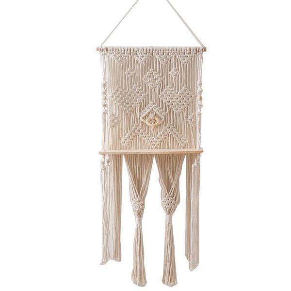 Sacs de pochettes de bijoux Macrame Mall suspendu étagère en bois de rangement flottante support de plante étagère bohème décor