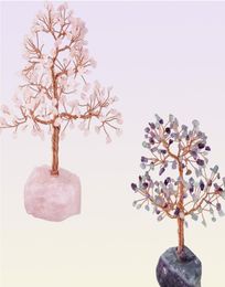 Sacches de bijoux Sacs Crystal Natural Crystal Tree Copper Fire enveloppé Spécimen de minéral Reiki avec base de quartz pour richesse An4931097