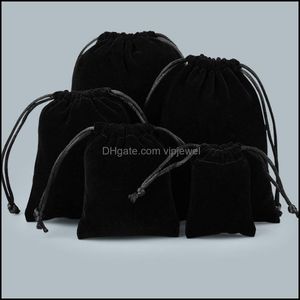 Bijoux Pochettes Sacs Emballage Affichage 7X9Cm 10X12Cm Cadeau Sac Noir Veet Perle Bracelet Collier Boucle D'oreille P Dhwaa