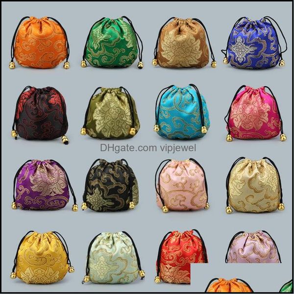 Bolsas de joyería Bolsas Embalaje Pantalla Pequeña Bolsa de seda Bolsa de almacenamiento Tela china Dstring Paquete de regalo DHFT5