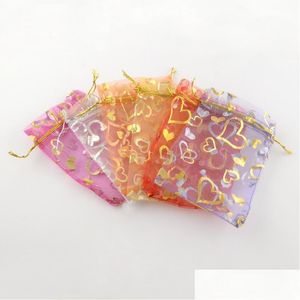 Bijoux Pochettes Sacs Pandahall 500 Pcs Coeur Imprimé Organza Cadeau Rec Pour Jjewelry Emballage Couleur Mixte 12X10 Cm Drop Delivery Dhgarden Dhnrh