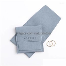 Sieraden zakjes zakken zakjes 50 stks aangepaste deboss geprinte logo luxe envelopstijl microfiber voor oorbellen kettingen verpakking met dhrm6