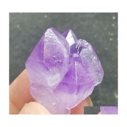 Sacches de bijoux Sacs Sachets Natural Irregar Hexagonal Mineral Spécimen Amethyst Crystal Cluster Stone Aural Healing Decoration Col Dhtj7