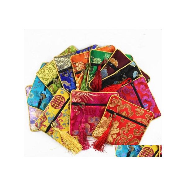 Pochettes à bijoux Sacs Pochettes Soies et satins de soie véritable Petit sac d'emballage Perles de Bouddha Gland Brocade 100pcs / lot Drop Delivery Pack Dhu8I