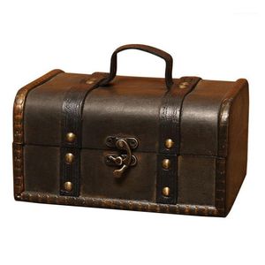 Pochettes à bijoux sacs rétro coffre au trésor Vintage boîte de rangement en bois Style Antique organisateur pour garde-robe bibelot Buckle1235J