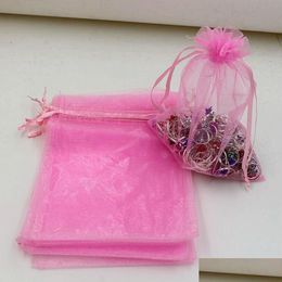 Pochettes à bijoux Sacs S 100 pièces/lots rose avec pochette cadeau en Organza Dstring pour perles de faveurs 7x9cm 9x11 cm. 13x18, emballage de livraison directe Di Ot547