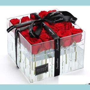 Sieraden zakjes zakken superieur helder acryl rozenscherm stand bak houder cadeau verjaardagsorganisator verse bloemen roerbak case packg dhobi