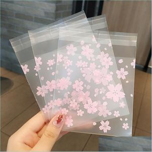Jewelry Pouches Bags Transparent Flower Print Packaging Bags Self-Adhesive Plastic Bag For Jewelry Rings Earrings Necklace Gift C3 D Dh3Sn