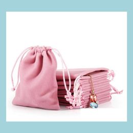 Bijoux Pochettes Sacs Veet Dstring Cordon Cadeau Rose Glace Gris Anti-Poussière Cosmétique Stockage Artisanat Pochettes D'emballage Pour Boutique Au Détail Dhksb