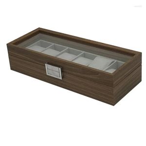 Sieradenzakjes Tassen Horlogedoos Executive 6 Gleuven Etui Met helder venster en houten display Opslag Drop Delivery Verpakking Dhhmf