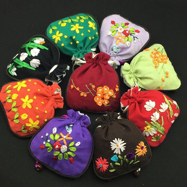 Bijoux pochettes sacs en gros 10 pièces à la main brodé fleur sac à main cadeau portefeuilles bijoux