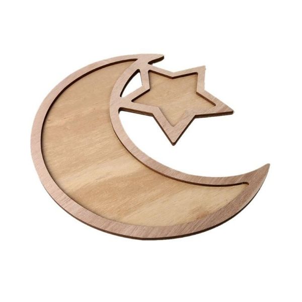 Bolsas de joyería Bolsas Bandeja de exhibición de media luna de madera Moon Star Eid Ramadán Comida para servir Vajilla Postre Pastelería Titular Decoración Fiesta 254u