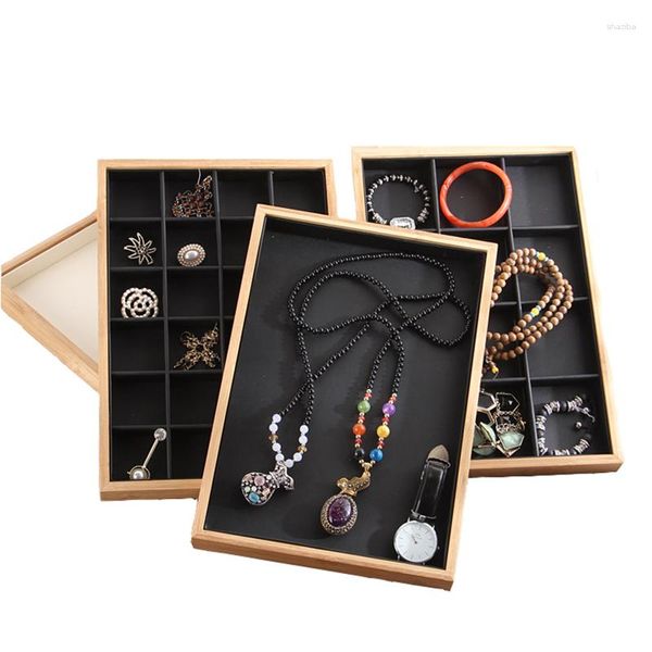 Pochettes à bijoux en cuir PU en bambou, présentoir pour bagues, boucles d'oreilles, bracelets, boîte de montre, plateau de rangement multifonction, vitrine