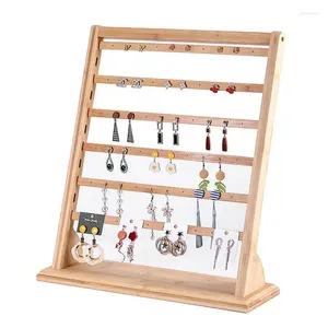 Pochettes à bijoux Organisateur en bois de bambou 6 couches Collier Boucle d'oreille Vitrine Présentoir Support d'oreille pour montrer le comptoir de bureau