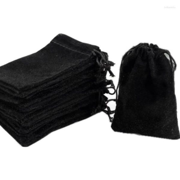 Bolsas de joyería Bolsas de tela de flocado negro / Bolsa de terciopelo con cordón Regalo de joyería con cordón 50 piezas 3X4In