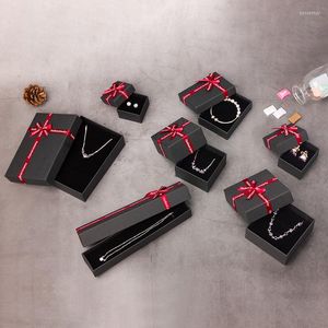 Sieradenzakken zwarte kraft papier organizer dozen 10 stks rood lint